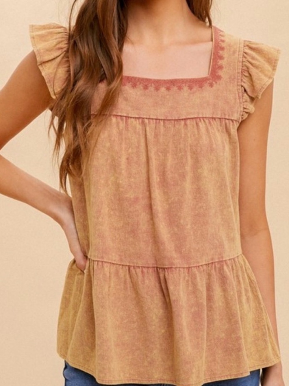 NWT Ruffled Sleeve Square Neck Top - Rust